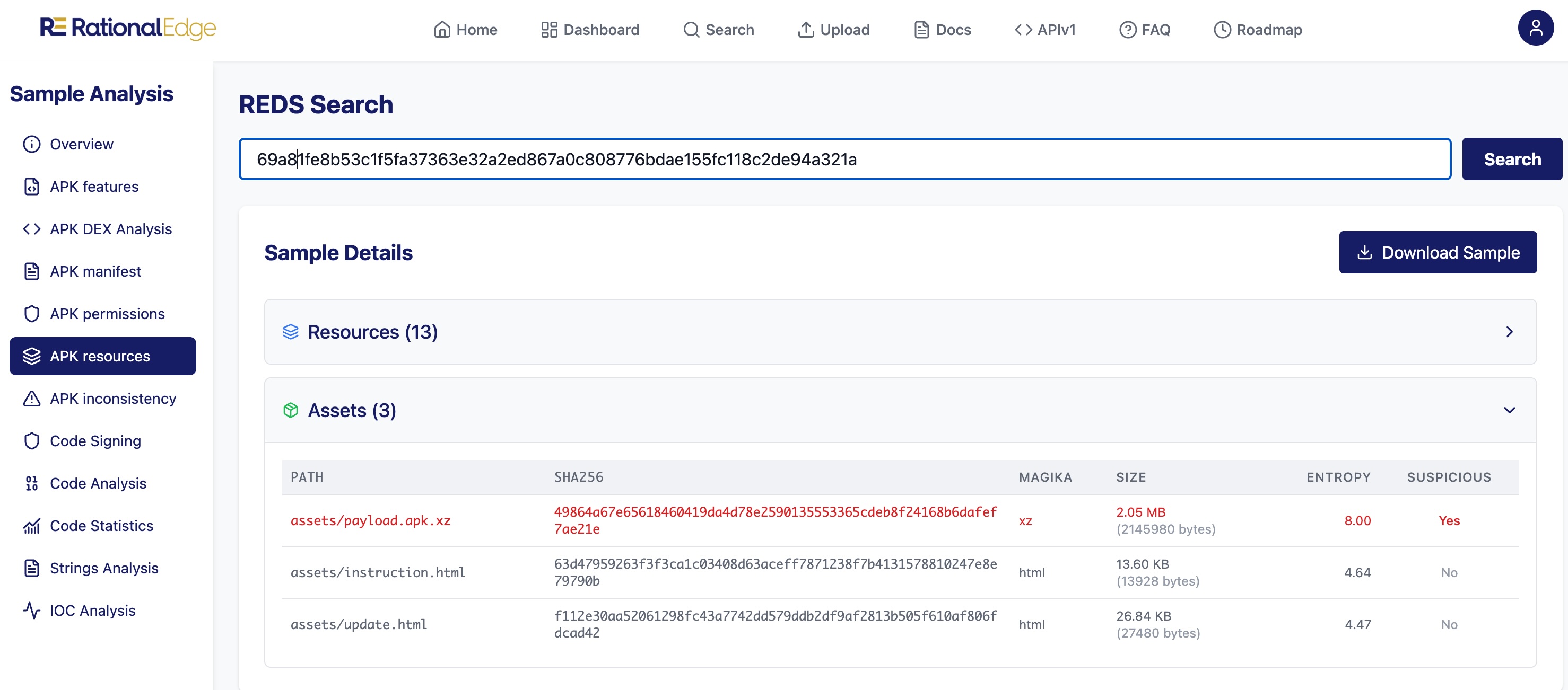 APK analysis in REDS